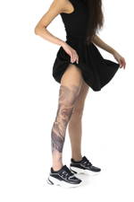 Колготки с принтом в виде черного карпа кои на правой ножке (Размер: S-M-L) (Цвет: бежевый)