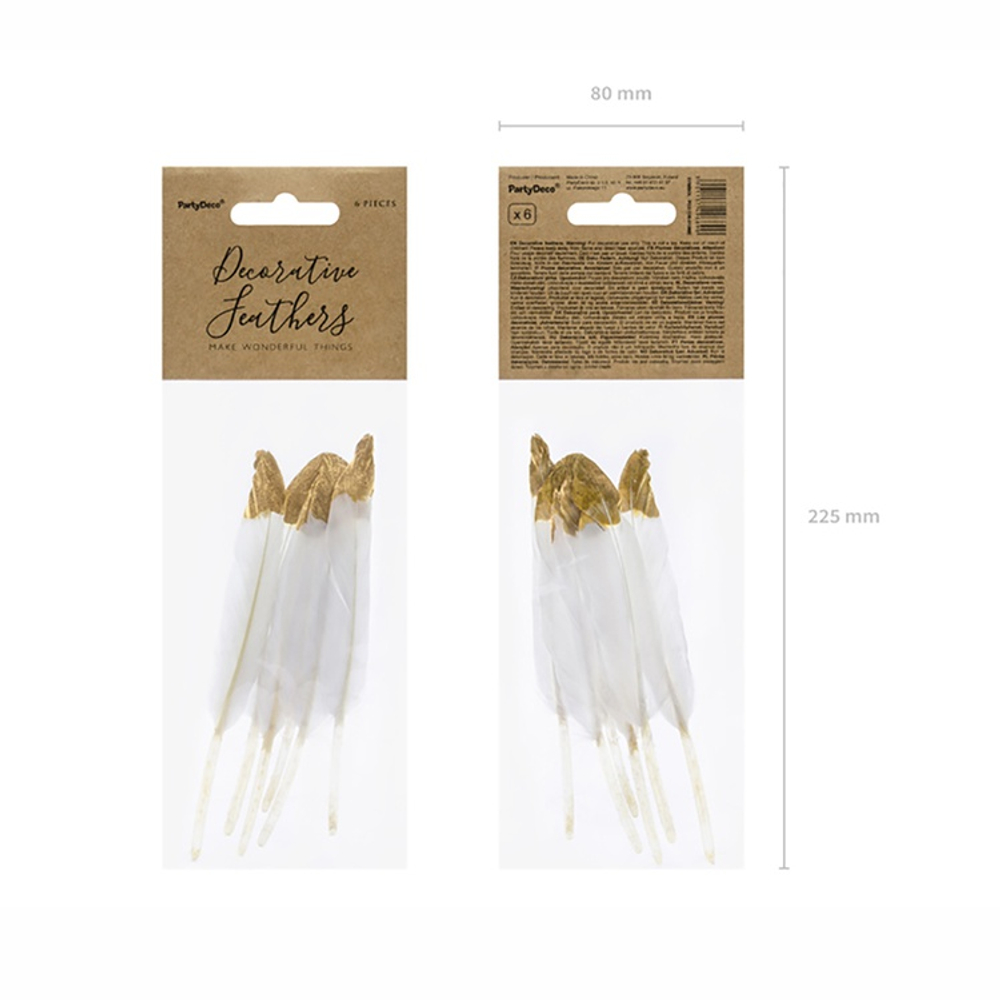 Перья декоратив белые с зол10-16см6шт