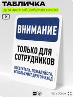 Табличка для частной территории "Внимание, только для сотрудников", на дом, для участка, организаций и частных территорий, предупреждающая, 40х30 см, Silver Plane x Айдентика Технолоджи