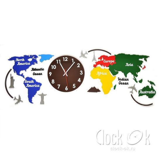 Настенные часы Карта мира 3D
