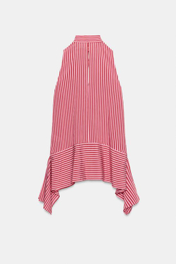 ZARA ТОП В ПОЛОСКУ АСИММЕТРИЧНОГО КРОЯ, ЦВЕТ ФУКСИИ