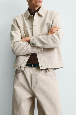 ZARA БАЗОВАЯ ДЖИНСОВАЯ КУРТКА, ЖЕЛТОВАТО-БЕЛЫЙ