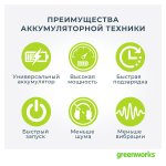 Снегоуборщик-снеголопата GREENWORKS GD40SS 40В,б/щ,30 см,1хАКБ 4 А.ч и ЗУ (2600807///)
