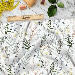 Ткань шелк Армани утончённые веточки с листвой