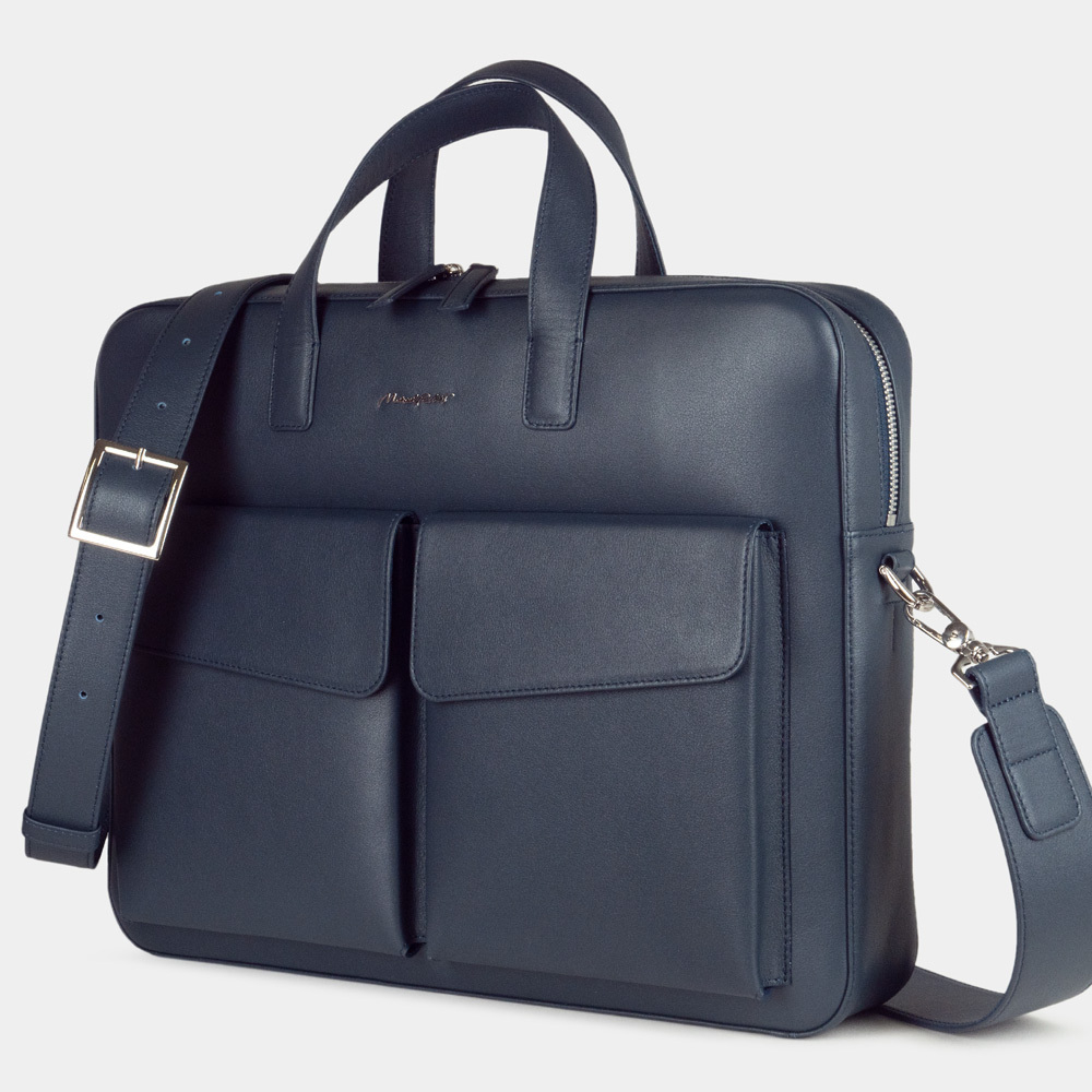 Сумка для ноутбука и документов Bocage Business из гладкой кожи теленка, синего цвета