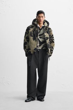 ZARA X NANUSHKA ЖАККАРДОВАЯ КУРТКА ИЗ ИСКУССТВЕННОЙ ШЕРСТИ, ЗЕЛЕНЫЙ