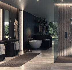 Bossini Apice смеситель для ванны с кнопочным переключением на 2 выхода, излив 207 мм, ручной душ Slim на фиксированном держателе, шланг Cromolux 150