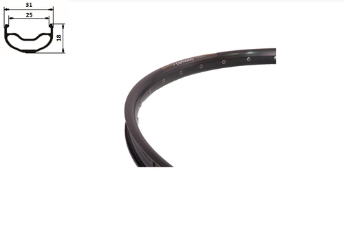 Обод 27.5" COMODO алюминиевый, двойной, 32H, пистонированный, 584x25/31x18мм, F/V, анодированный, черный