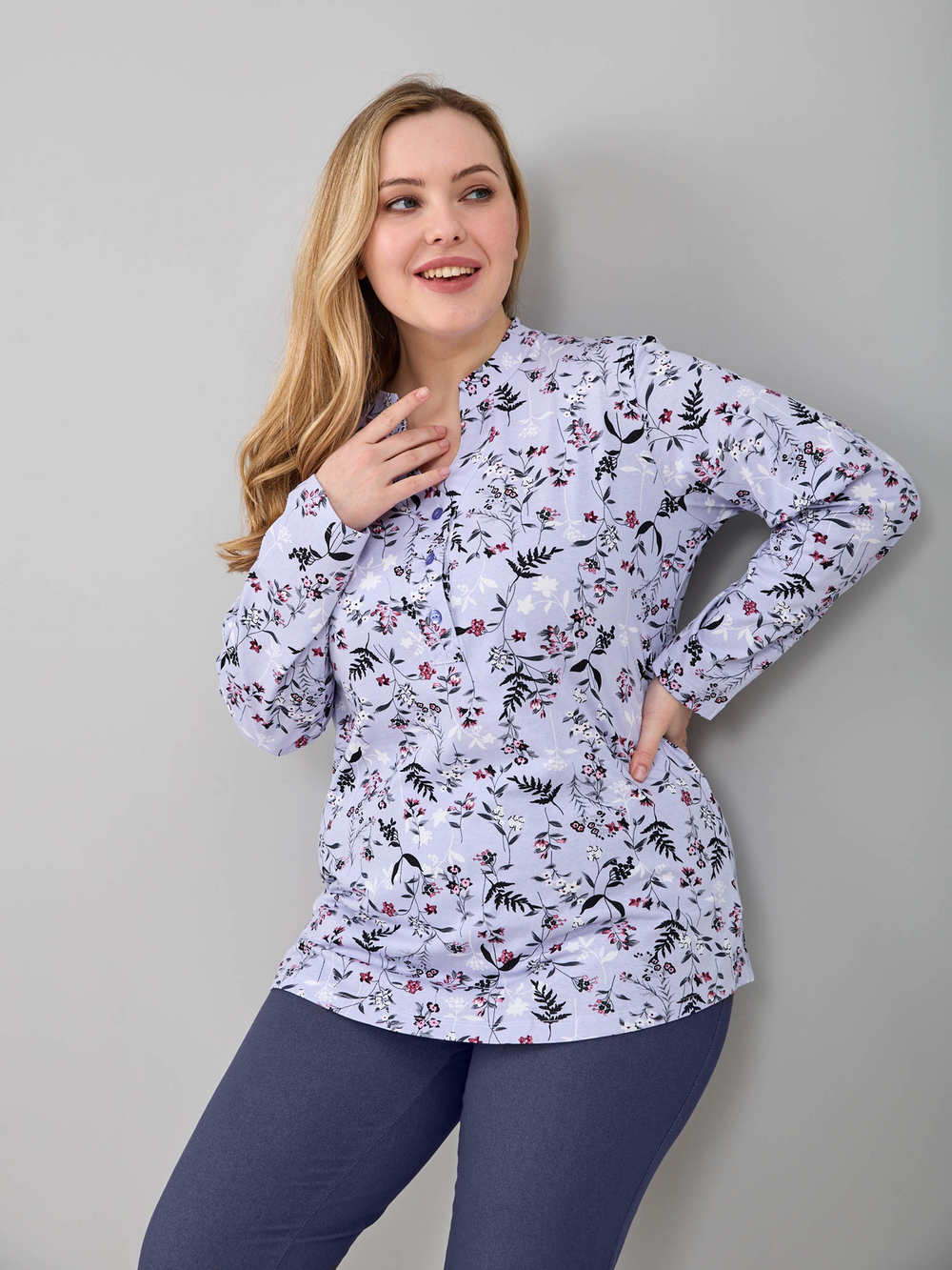 Блузка БЛ-22/голубой-цветыветочка