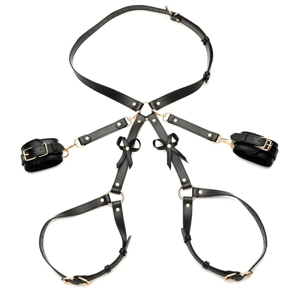 Черная сбруя Bondage Harness на бедра с бантиками - размер M-L (Размер: M-L) (Цвет: черный)