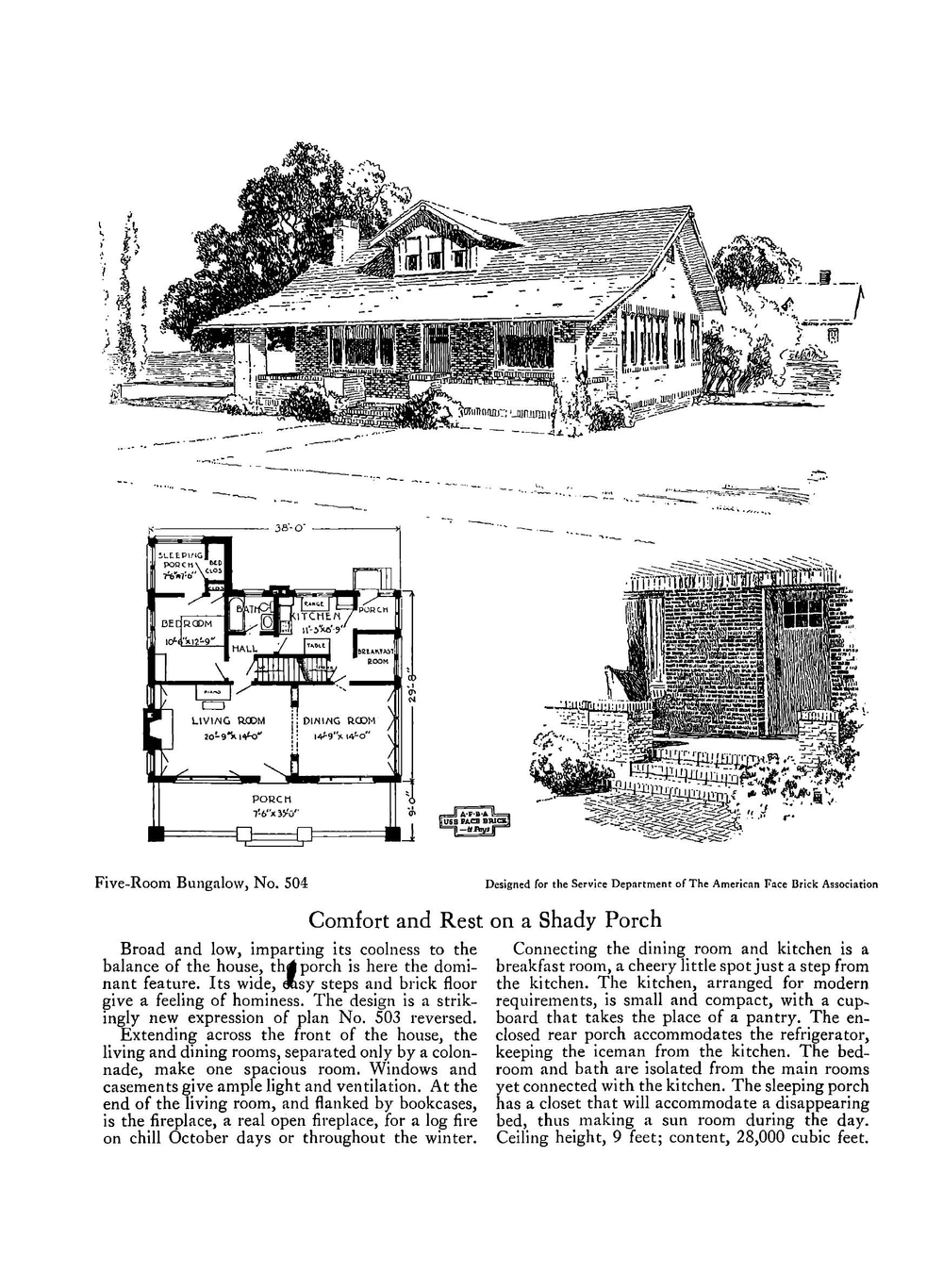 Five-room face brick bungalow and small house plans | American Face Brick Association