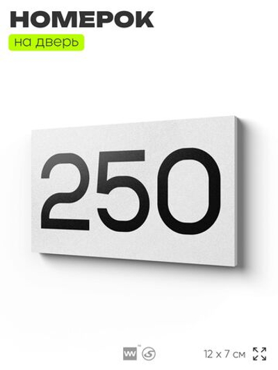 Номер на дверь 250, табличка на дверь для офиса, квартиры, кабинета, аудитории, склада, белая 120х70 мм, Айдентика Технолоджи