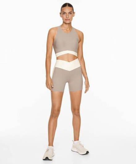 Oysho Легинсы-шорты Perfect-Adapt 10 см с широким поясом V-образной формы, серо-коричневый
