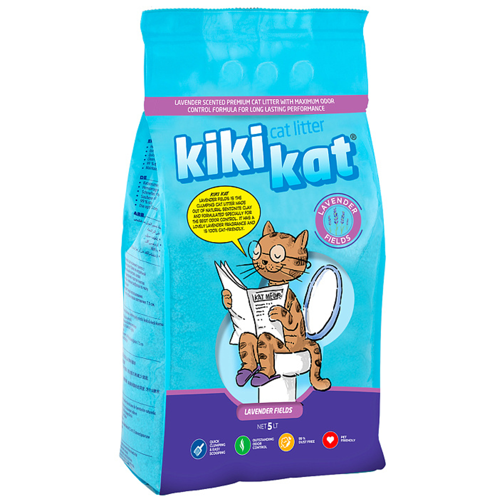 Бентонитовый наполнитель для кошачьего туалета KikiKat супербелый комкующийся, с ароматом лаванды, 5 л