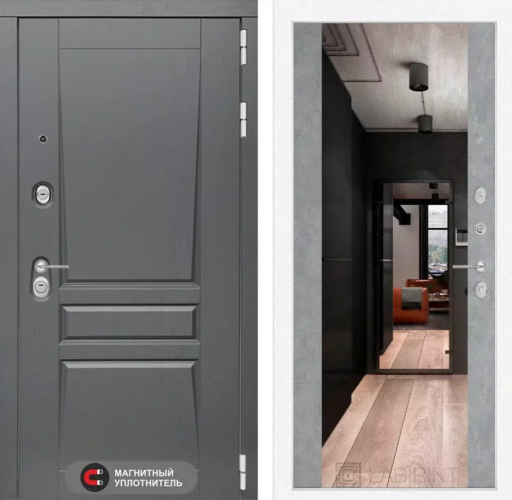 Дверь Входная Лабиринт Платинум С зеркалом Максимум Светлый бетон