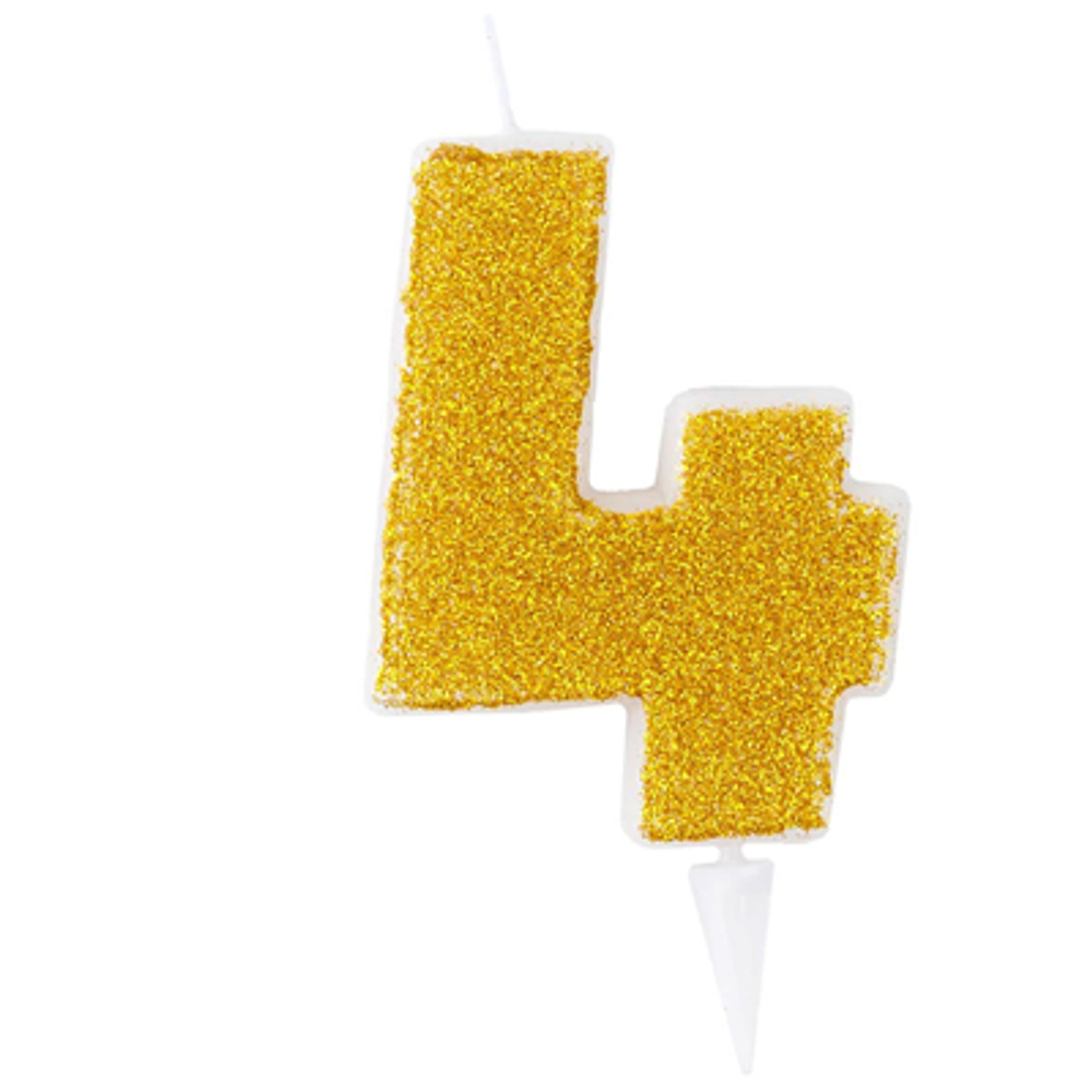 Свеча -цифра 4 Золотая Глиттер 6см