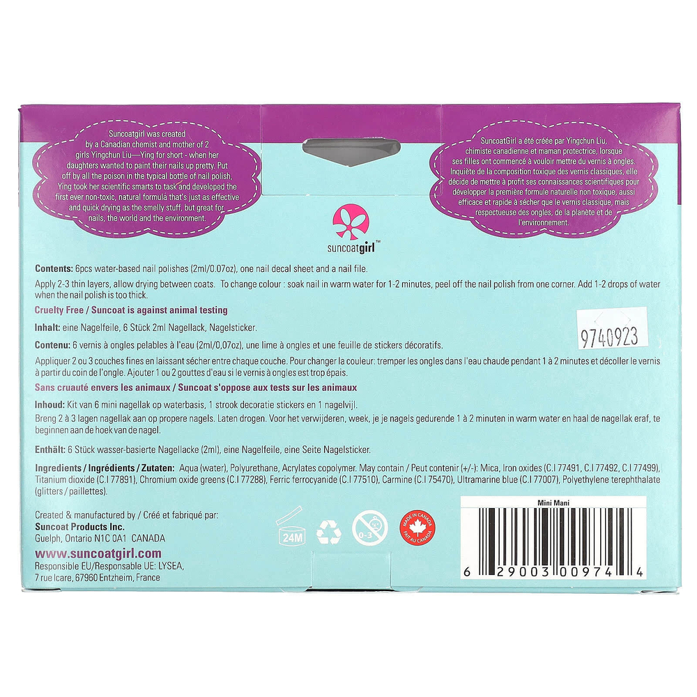 SuncoatGirl, лак для ногтей на водной основе, мини-мани, набор из 8 предметов