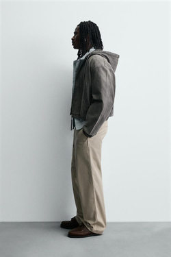 ZARA КУРТКА ИЗ ТКАНИ С ЭФФЕКТОМ ПОТЕРТОСТИ С КАПЮШОНОМ, СЕРЫЙ