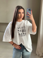 Футболка LJHY 2504 однотонная с принтом на груди