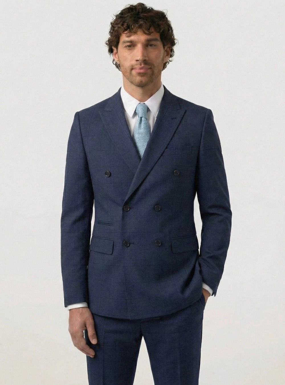 Мужской костюм двубортный (синий) А66
