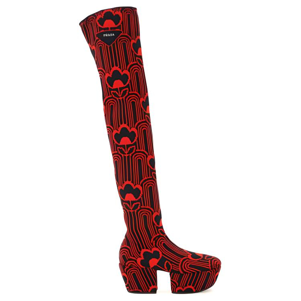 PRADA Over the knee Boots 7cm Women"s Black Red