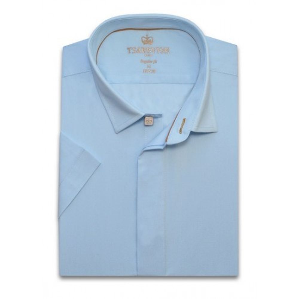 Голубая рубашка с планкой TSAREVICH, короткий рукав