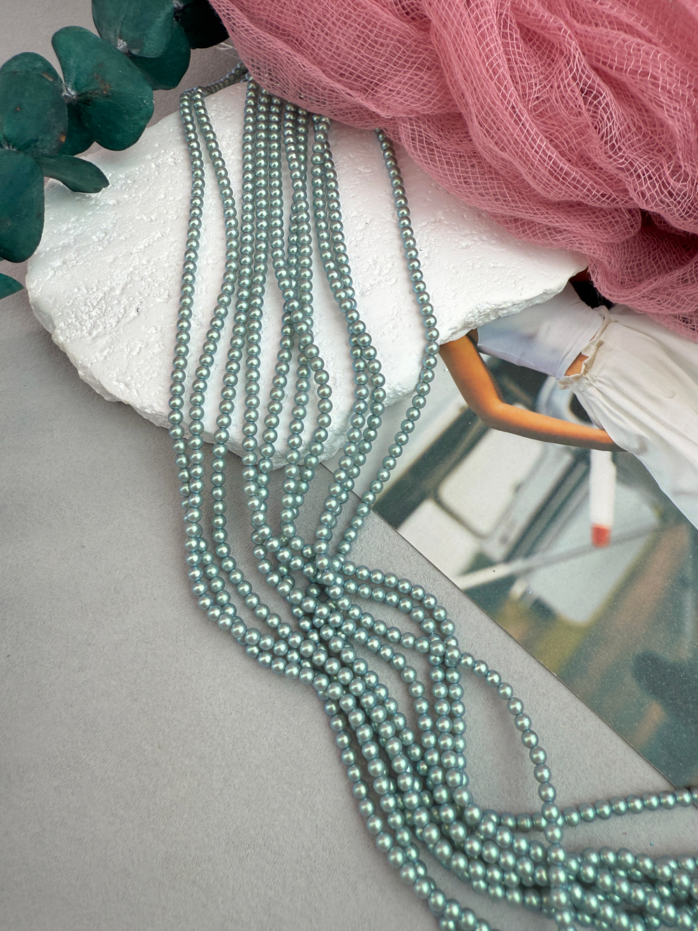 Жемчуг Premium матовый, 3 мм, нить 39 см, мятный матовый радужный