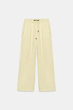 ZARA БРЮКИ ИЗ СМЕСОВОГО ЛЬНА В ПОЛОСКУ, ЖЕЛТЫЙ