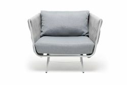 "Монако" кресло плетеное из роупа, каркас алюминий светло-серый (RAL7035) муар, роуп светло-серый 40 мм, ткань светло-серая