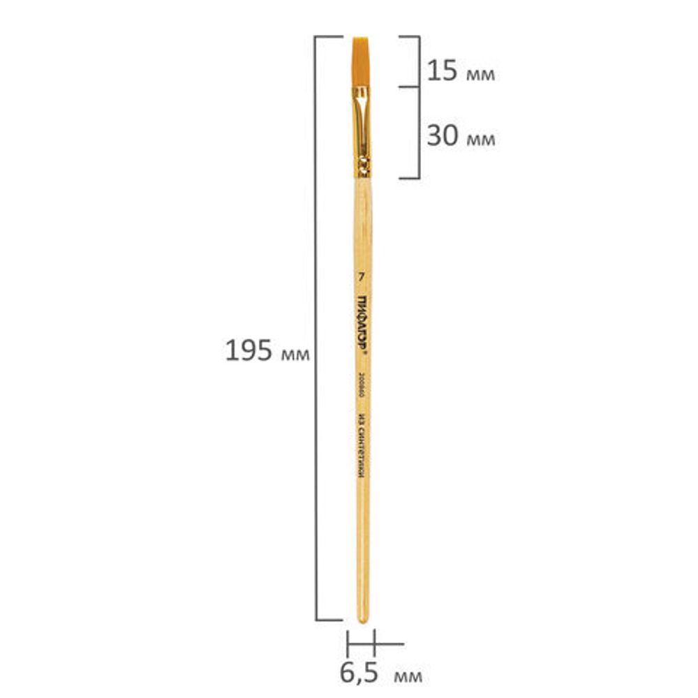 Кисть ПИФАГОР, синтетика, плоская, № 7, 200860