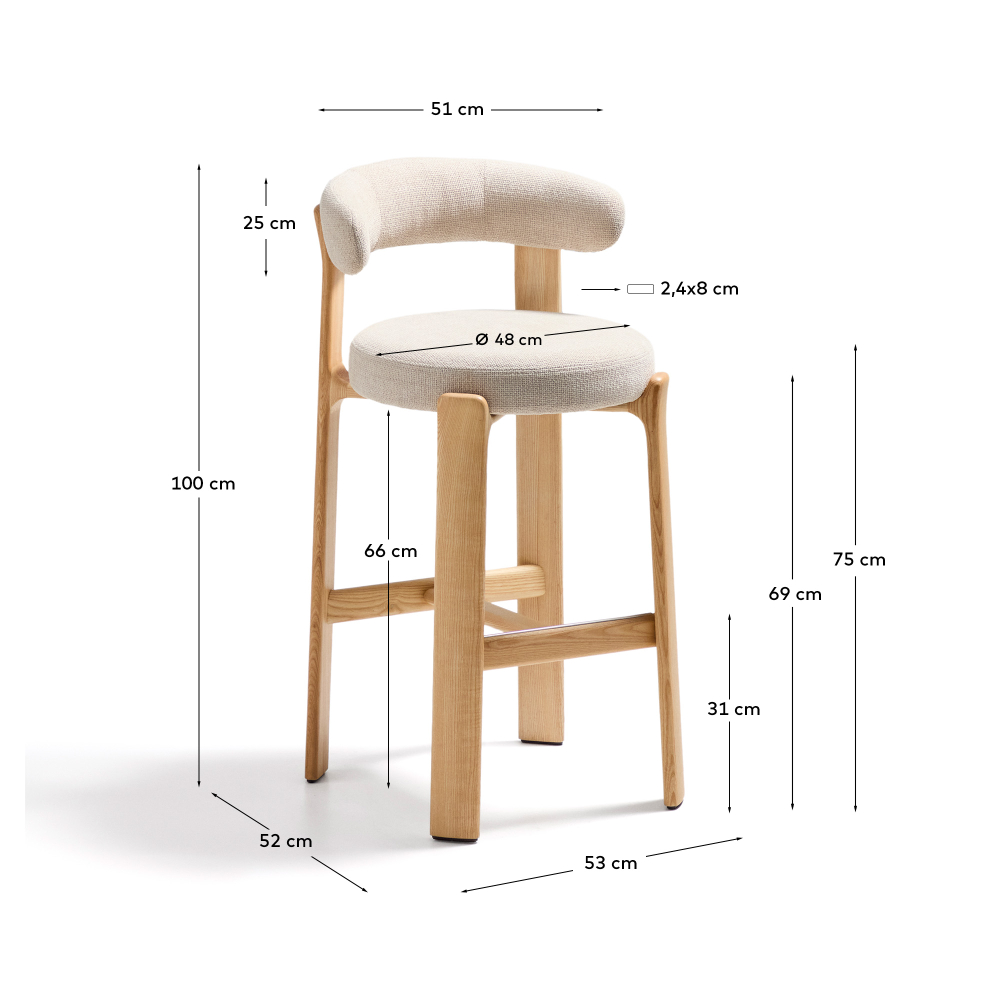 Барный стул Granite из бежевой синели и ясеня с натуральной отделкой 75 см