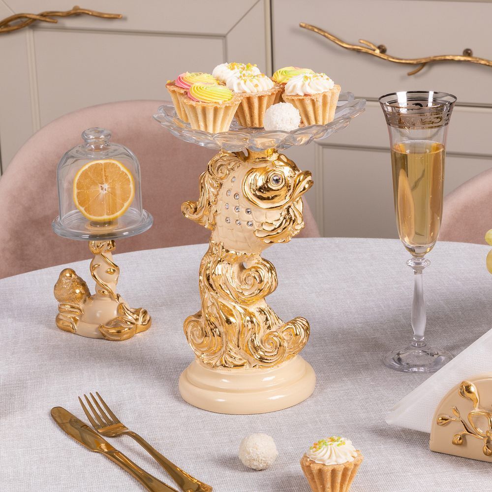 Фруктовница Заветное желание Айвори с чашей из стекла