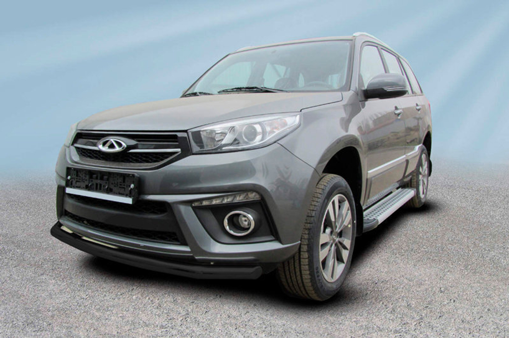 Защита переднего бампера Chery Tiggo 3 (2014-2020) d57 серебристая