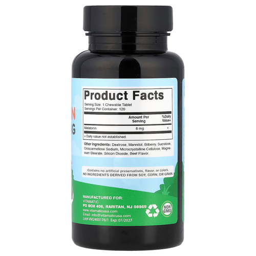 Vitamatic, Pets, мелатонин, говядина, 6 мг, 120 таблеток