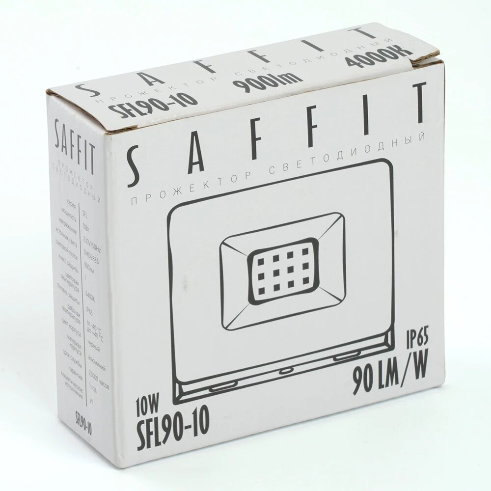 Saffit прожектор св/д 10W(900lm) 2835SMD 6400K 6K 80х60х30мм SFL90-10 IP65