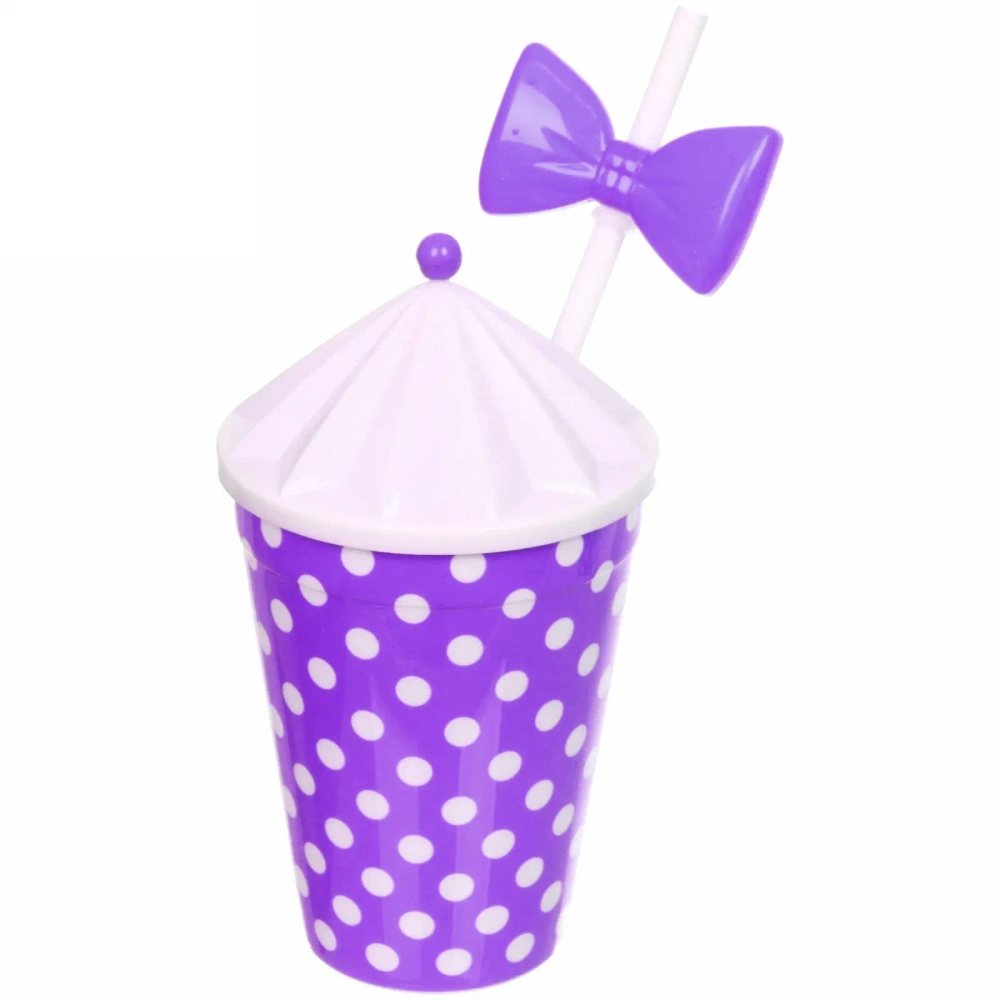 Стакан пластиковый 500мл «Горошек» с трубочкой и крышкой, цвета микс