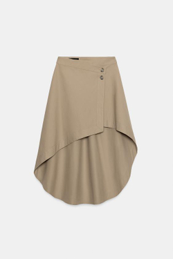 ZARA ЮБКА МИДИ АСИММЕТРИЧНОГО КРОЯ, РЫЖЕВАТО-КОРИЧНЕВЫЙ