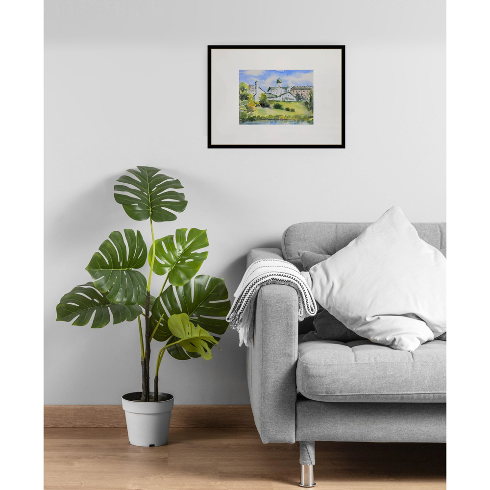 Картина авторская акварельная в паспарту 21х30 см на стену для интерьера "Богоявленская церковь Пскова"