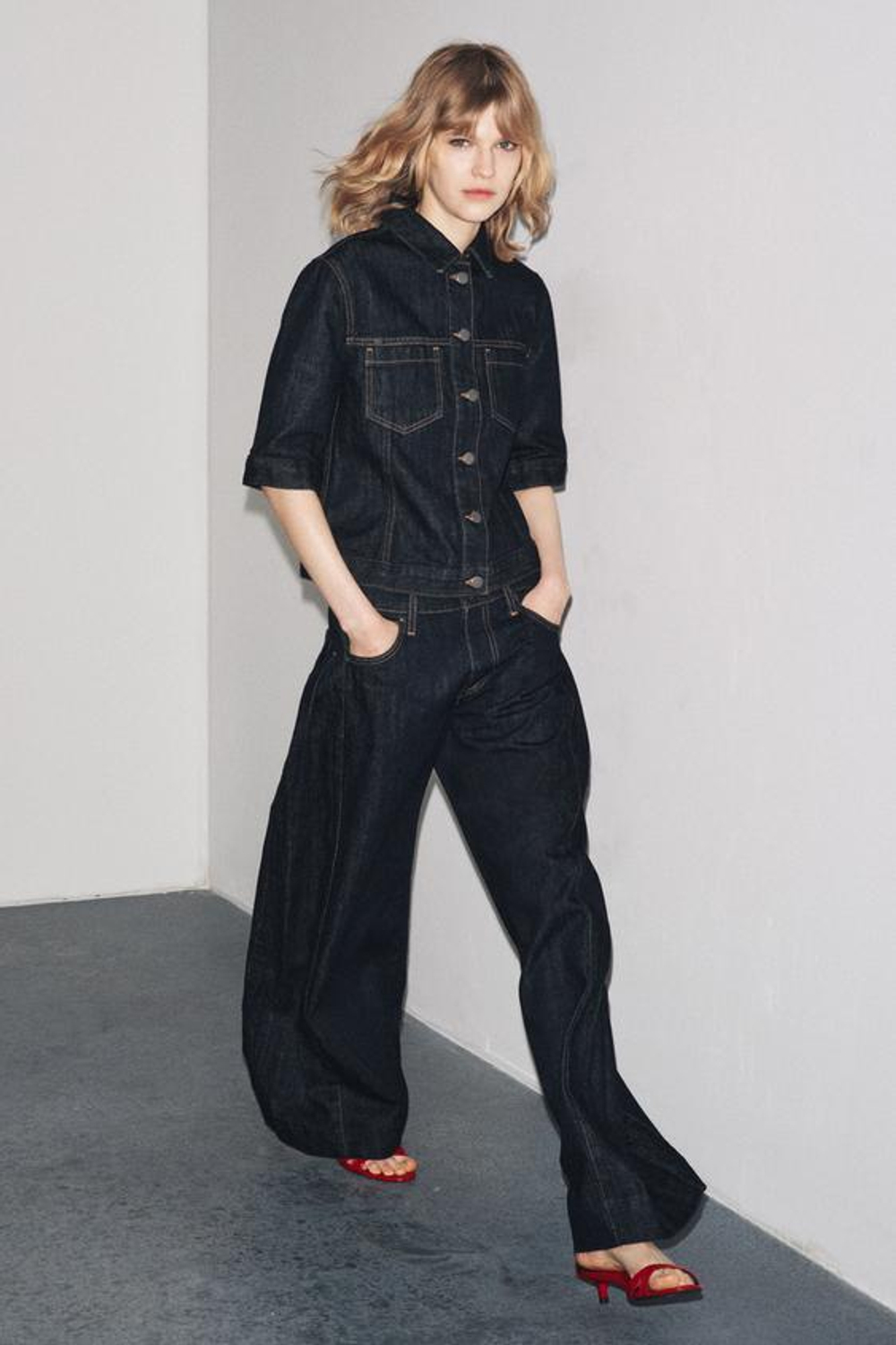 ZARA БРЮКИ БАЛЛОН СО СКЛАДКАМИ ZW COLLECTION, СИНИЙ