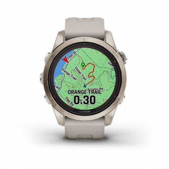 Garmin Fenix 7S Pro Sapphire Solar – золотистый корпус, светло-песочный ремешок