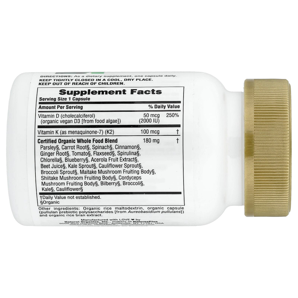 NaturesPlus, Source of Life Garden®, витамины D3 и K2, 60 веганских капсул