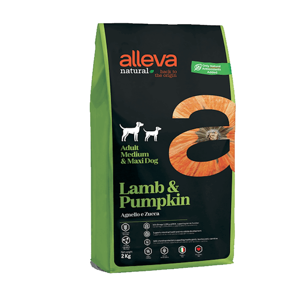 Сухой низкозерновой корм Alleva Natural Adult Lamb And Pumpkin Medium/Maxi для взрослых собак средних и крупных пород с ягнёнком и тыквой