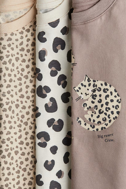 H&M Набор из трех хлопковых футболок с принтом, бежевый