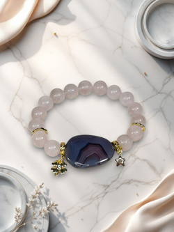 Браслет для Весов, агат и кварц, розовый