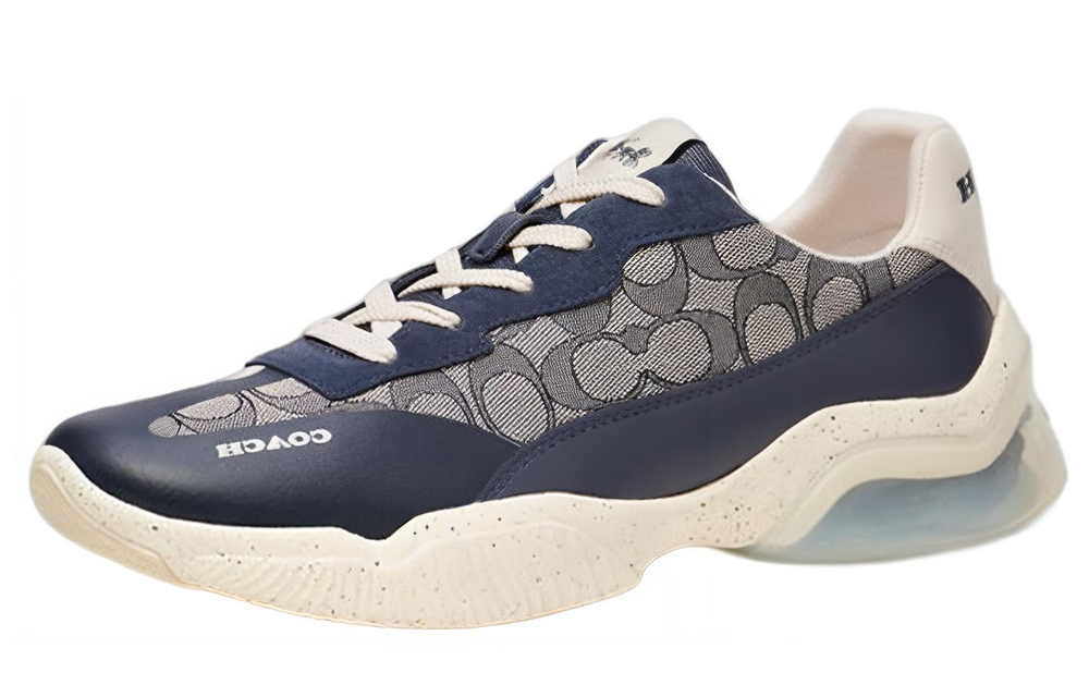 COACH comfortable all-match lace-up low-cut life casual shoes men's blue and gray