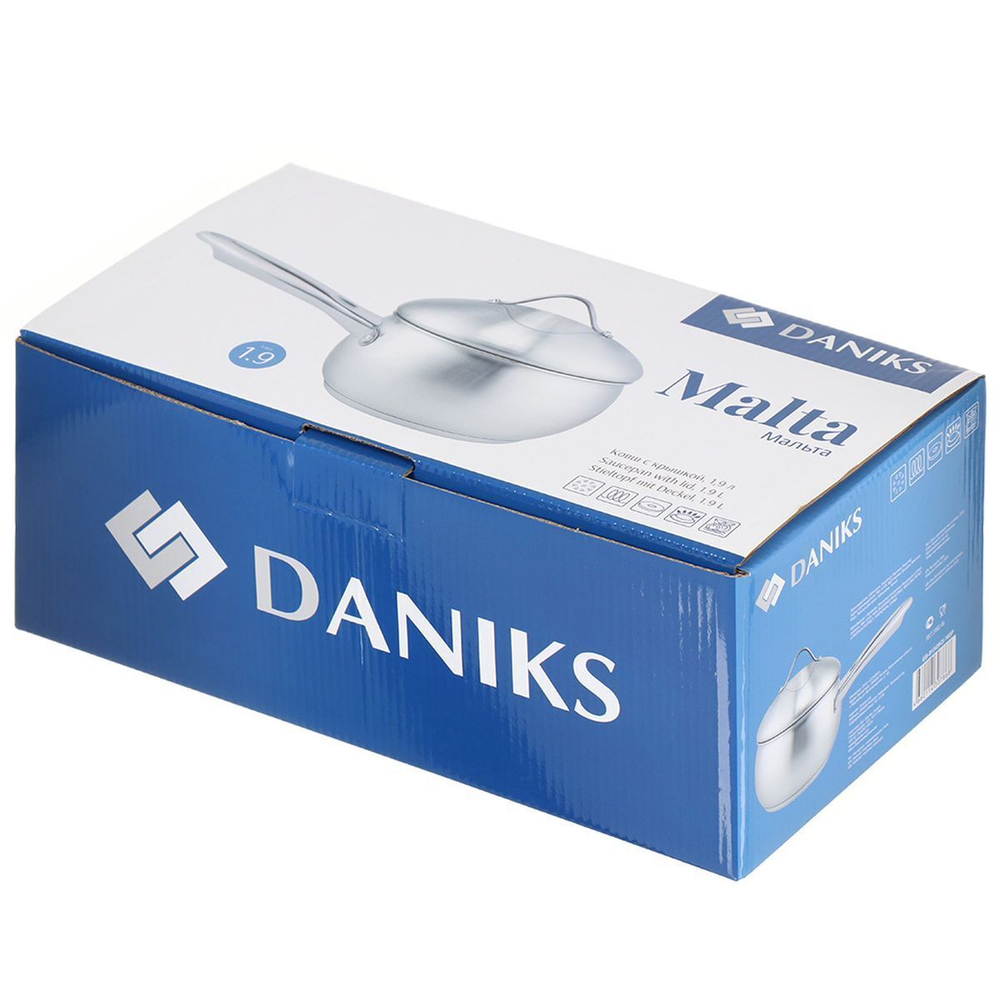 Ковш нерж, 1.9 л, крышка металл, металл ручка, индукц, Daniks, Мальта, GS-01345KS-16SP