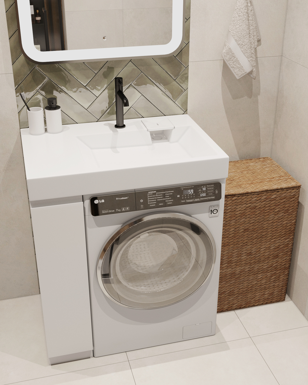 Раковина над стиральной машиной Orion Right 800*550*95 из литьевого камня