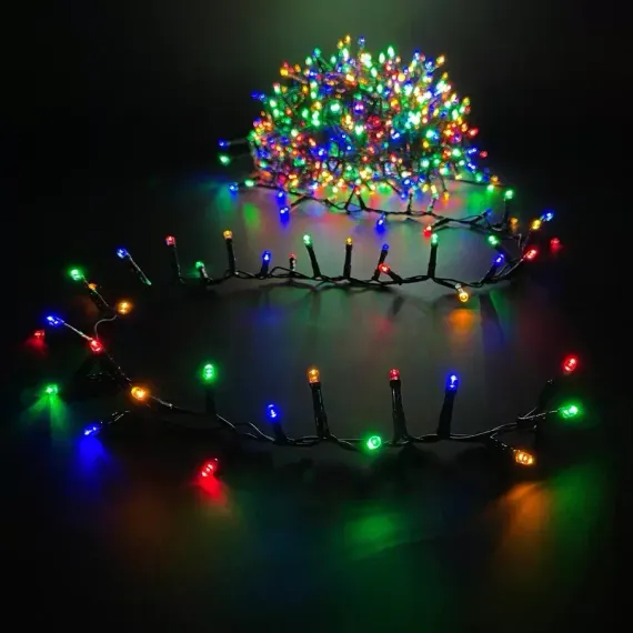 Светодиодная нить Snake Light 700 разноцветных ламп, 14 м., 24В, 8 режимов, зеленый провод, для елки 215 см., Christmas DeLuxe (83778)