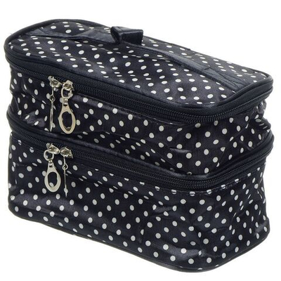 Косметичка 13.5х11.5х20 см, сундучок, 2 отделения, Горошек, Y9-168, прямоуг, молния, чер