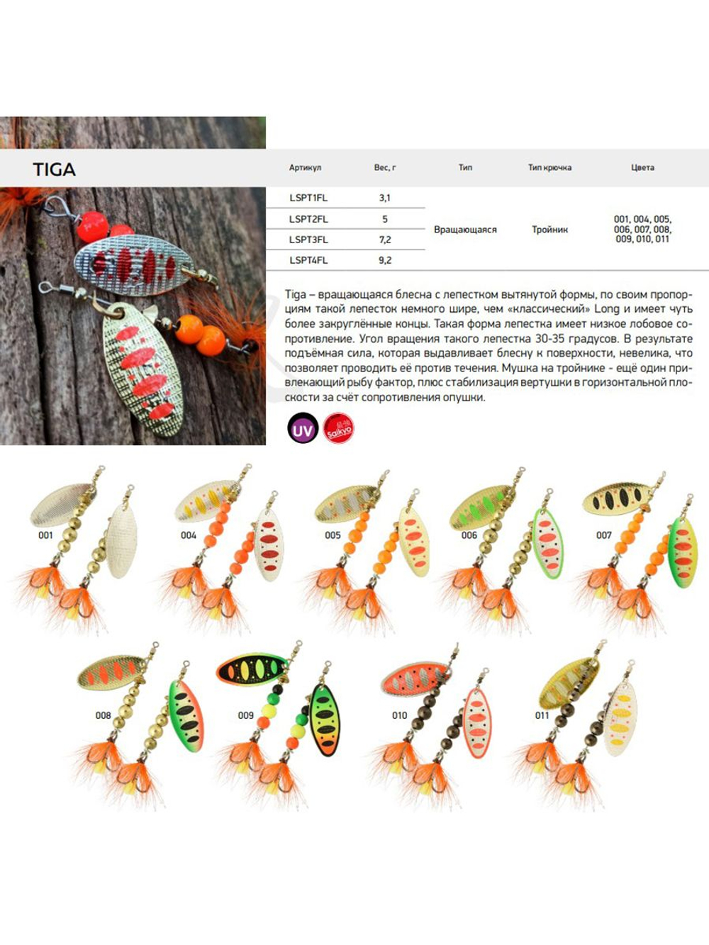 Блесна для рыбалки вращающаяся  Tiga 3,1гр. 001